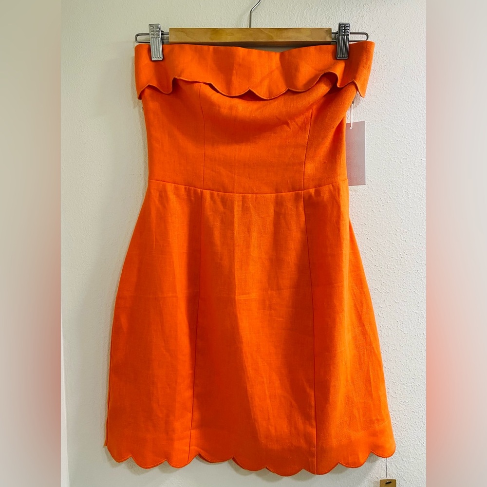 NWT Reformation Isles Linen Strapless Scalloped Mini Dress Orange size 2 - Picture 4 of 9
